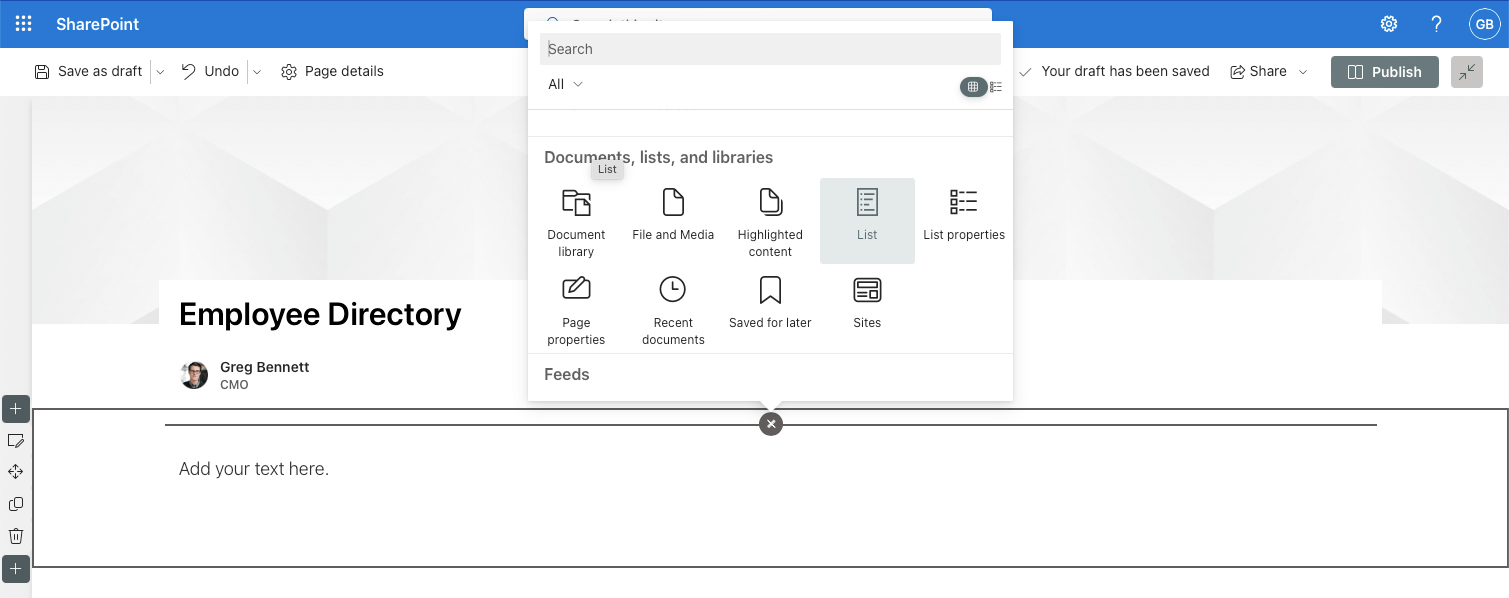 Add list web part in SharePoint