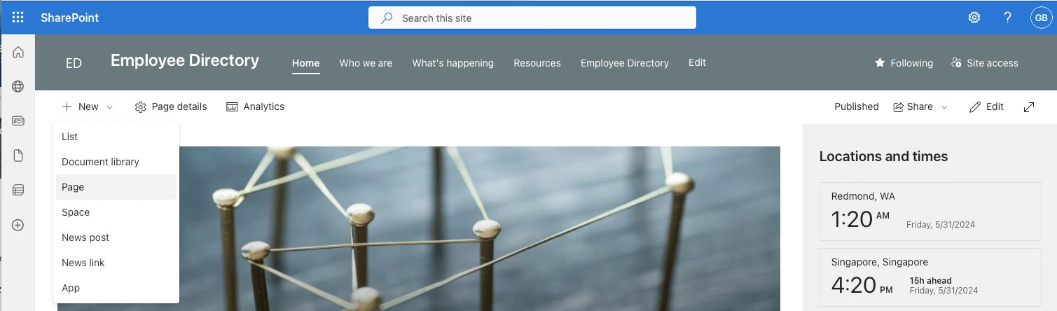 Add new SharePoint page