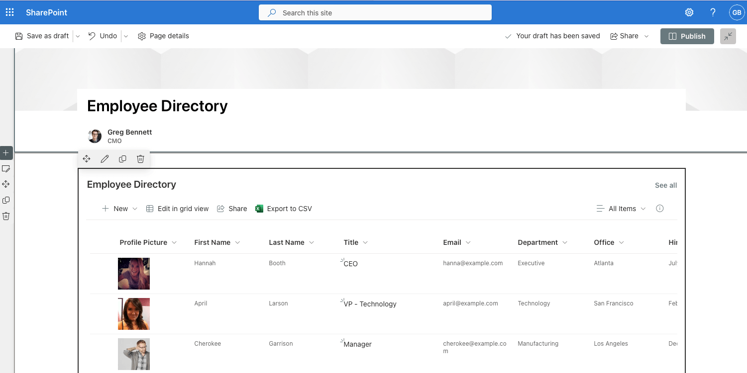 Employee Directory SharePoint page