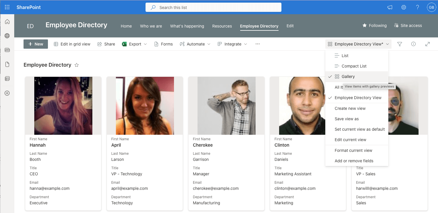 Gallery SharePoint employee directory view