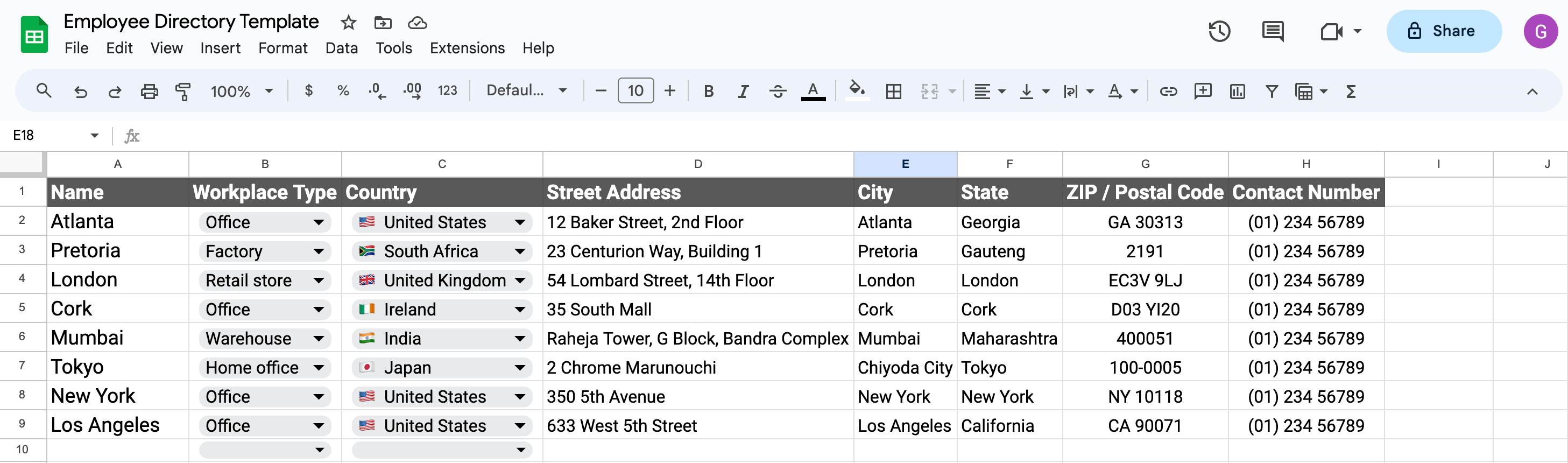 Google sheets employee directory template example