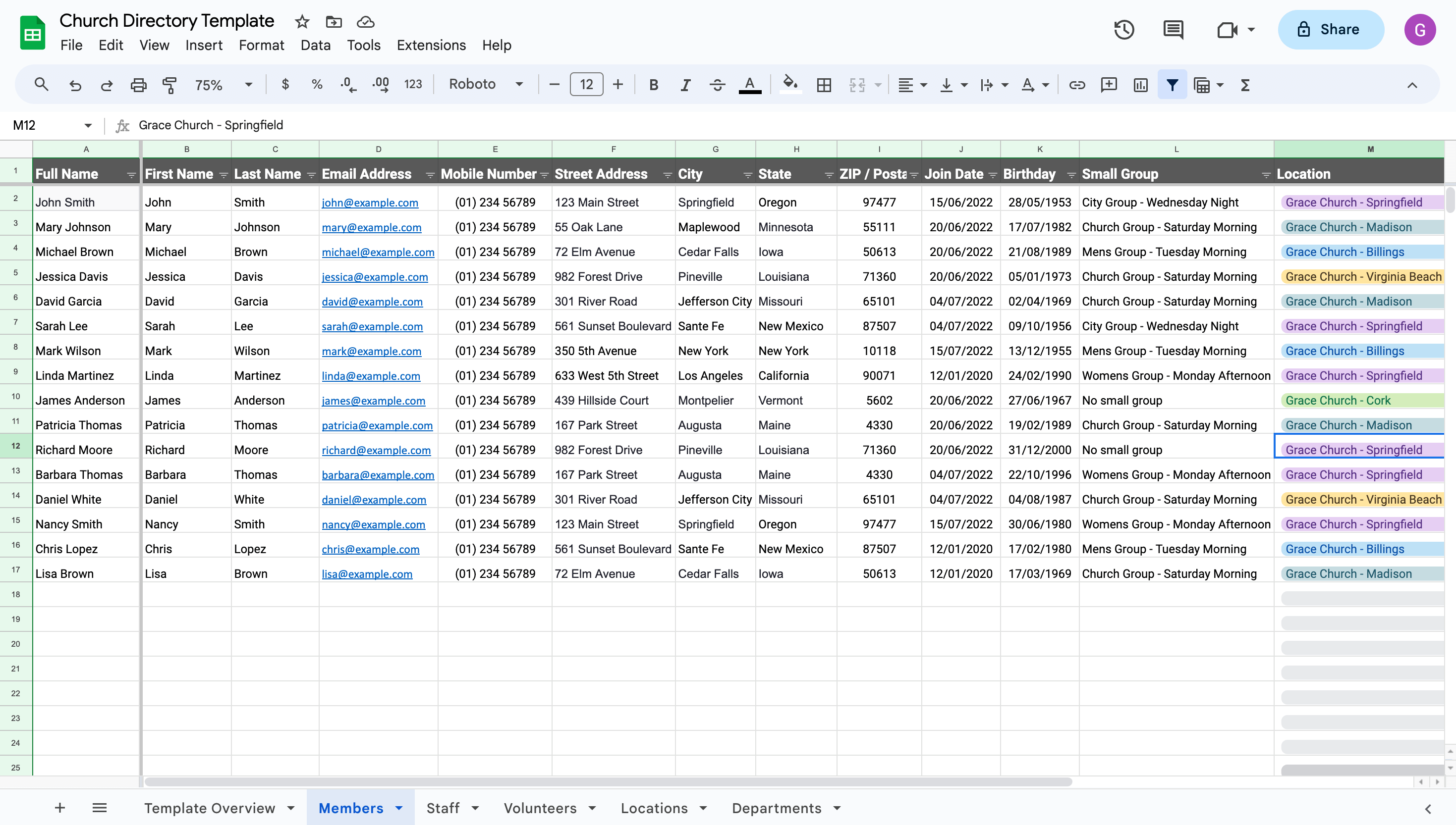 Church staff directory template example