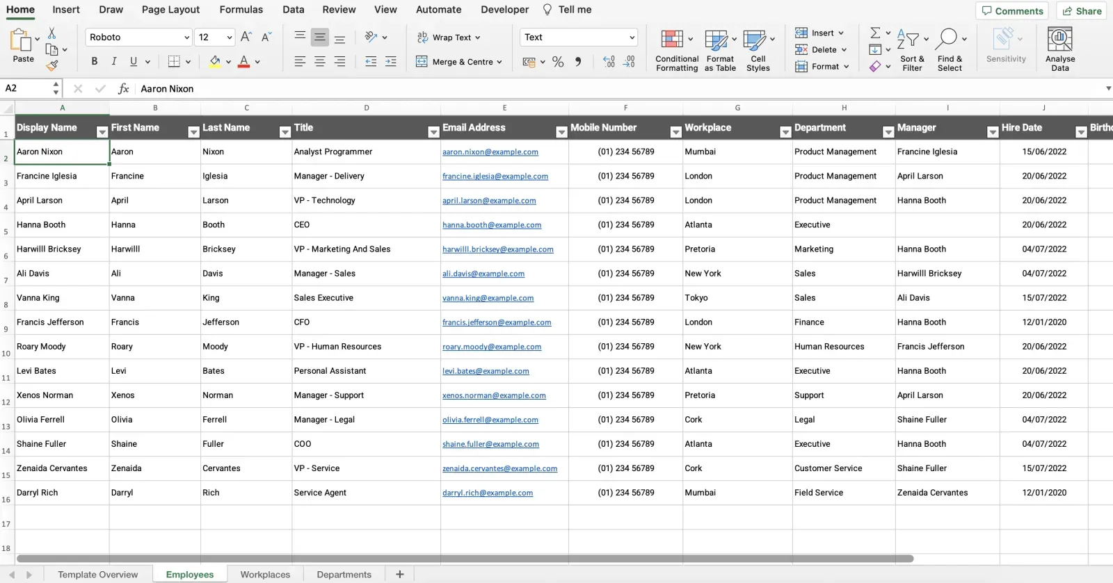 Excel Employee Directory Template Download