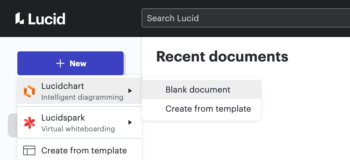 Lucidchart screenshot of create new blank document