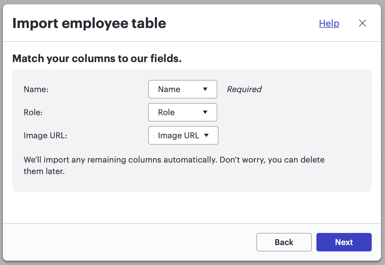 Lucidchart map field columns