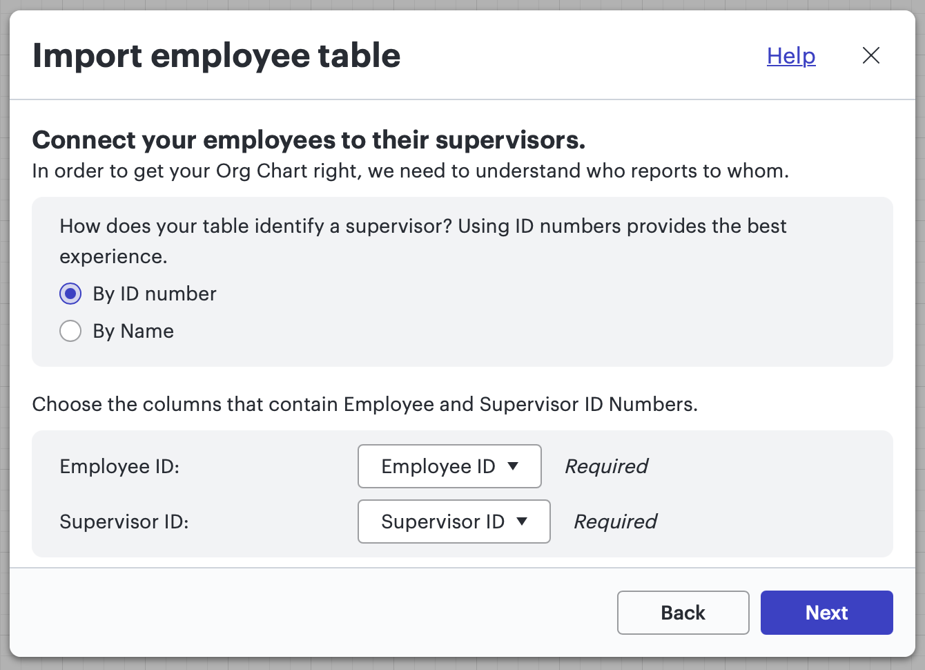 Lucidchart import employee table