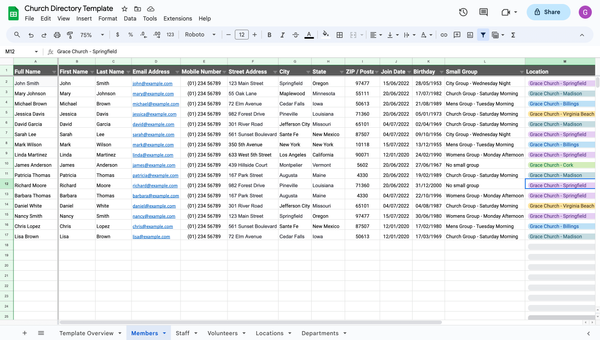 instant church directory template