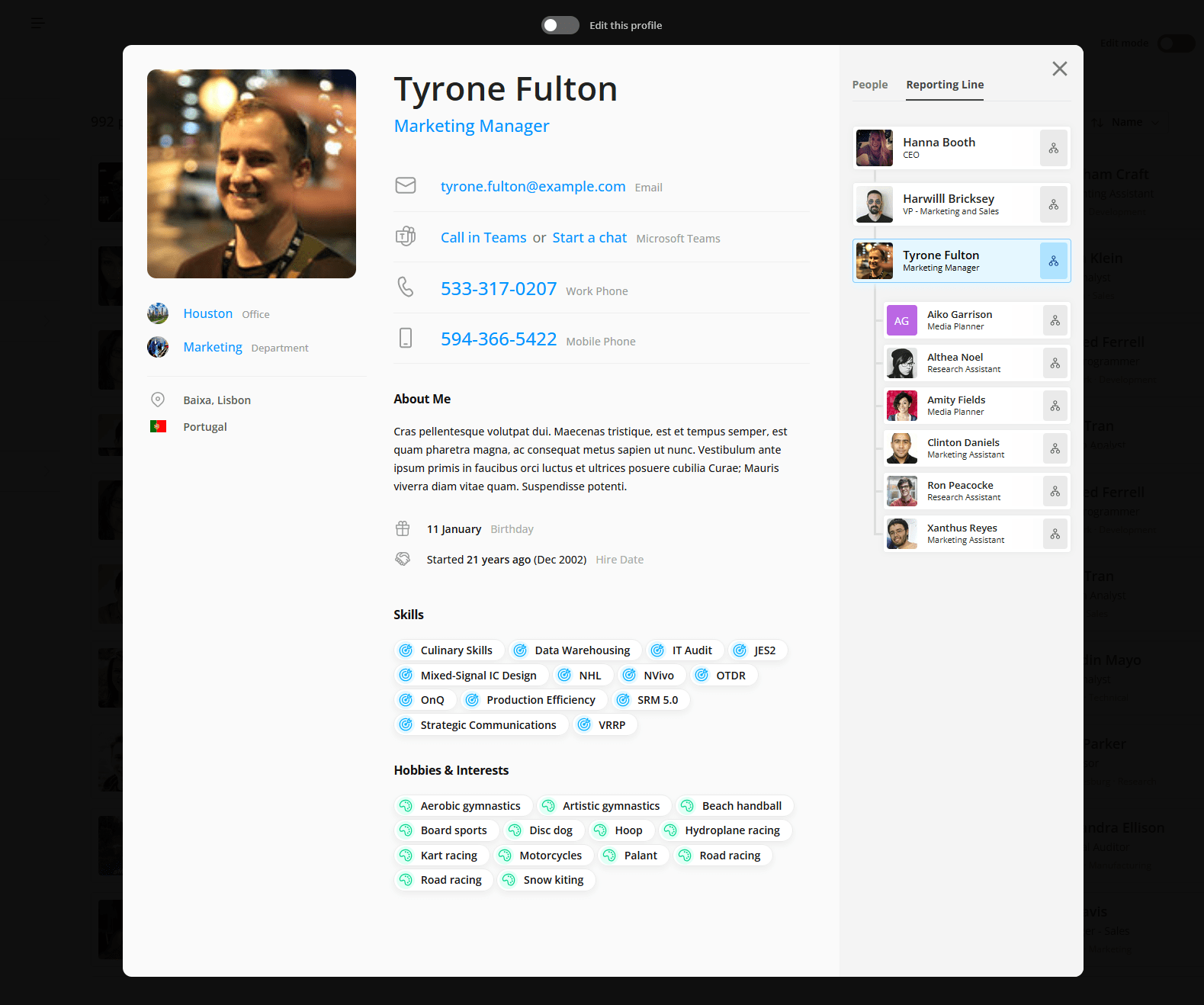 OneDirectory employee profile page